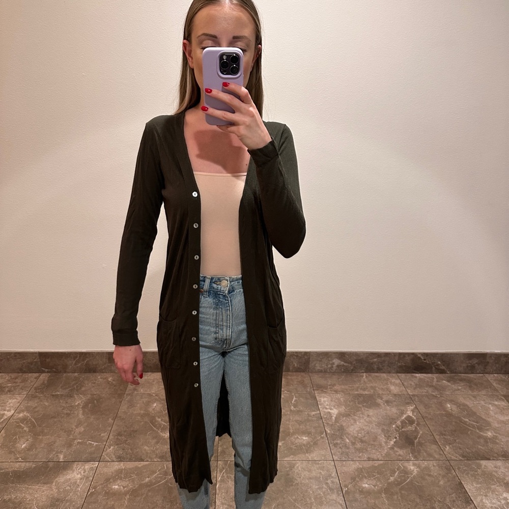 Olive Green Cardigan, buttery smooth fabric